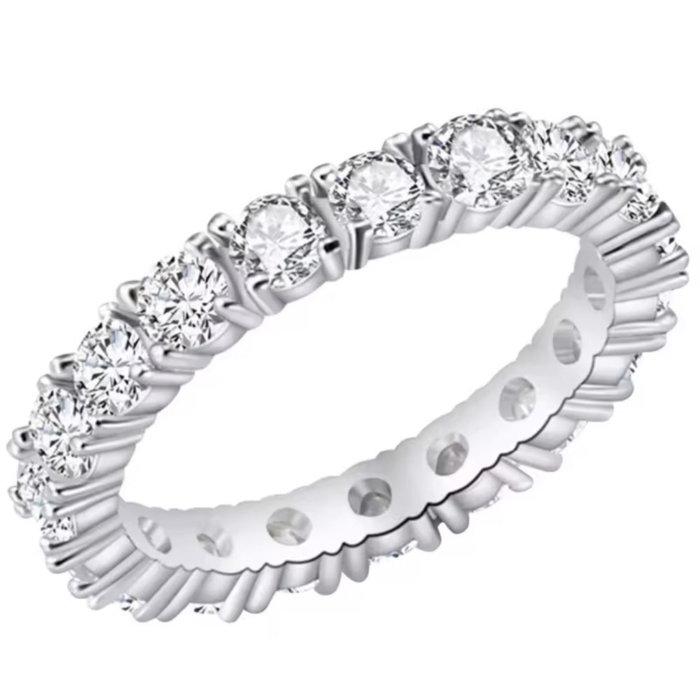Elegant Full Eternity Sterling Silver CZ Diamond Wedding‎ Band Stackable